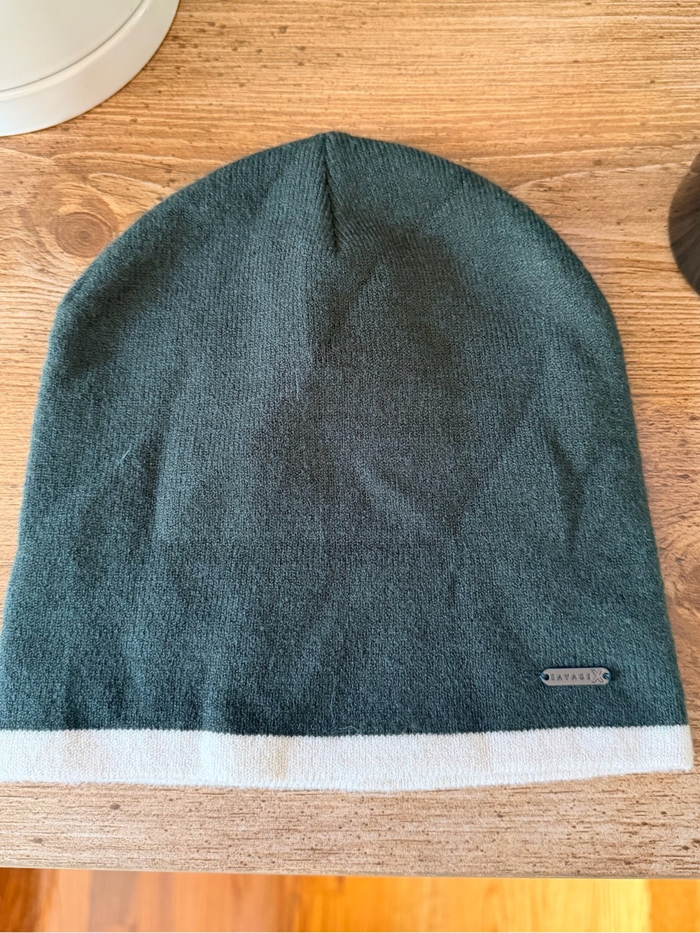 Savage X Fenty Forest Green Knit Beanie with Cream Trim